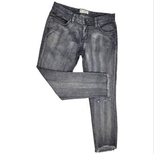 Free People Distressed Raw Hem Black‎ Skinny Jeans sz 28